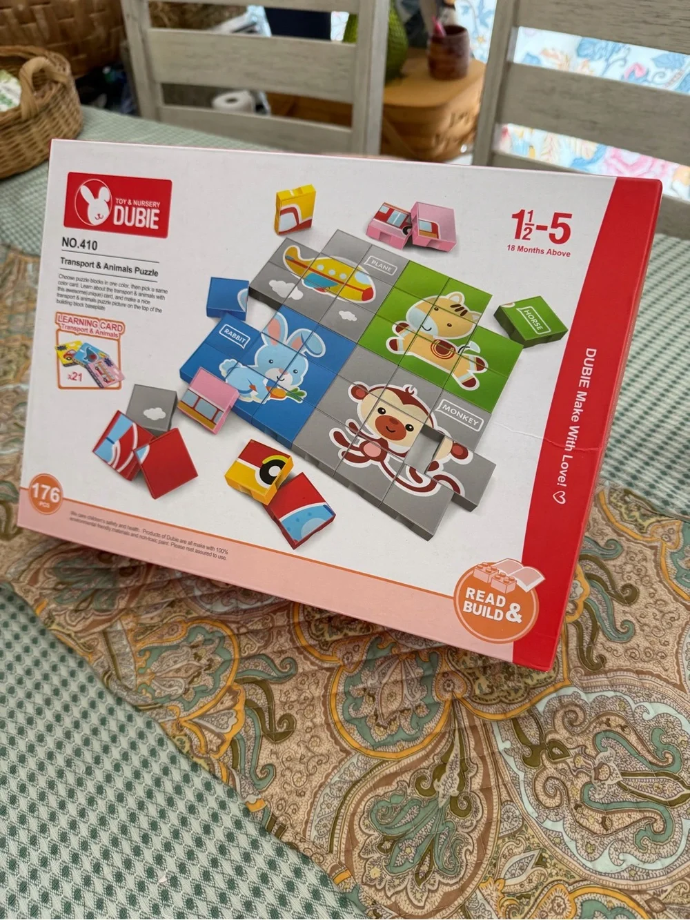 New Dubie Educational Puzzle Blocks Learning Cards Animals Transportation 176 Pc